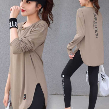 Mid-Length Hip-Covering Running Trendy Fitness Clothing Women's Tops Loose Belly-Covering Quick-Drying Yoga Large Size Spring and Autumn Clothing