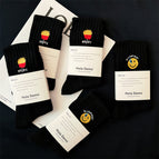 [5 pairs] 3 black french fries 2 black smiley face / One size fits all 39-44