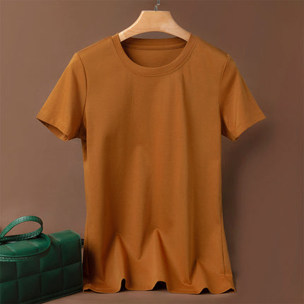 Pure 80-Count Double-Sided Mercerized Cotton Short-Sleeved T-Shirt Women's Cotton Loose 2023 Age-Reducing Short Black Technology White T-Shirt Trendy
