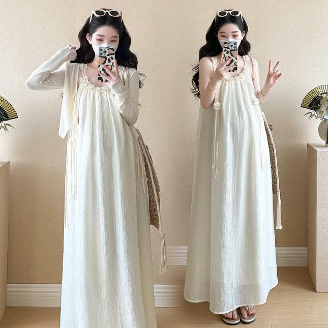 Maternity summer dress 2025 new pregnant mother wear plus size suspenders skirt suit fashion fashion