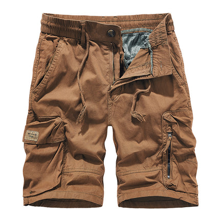 Multi-pocket overalls men's summer Japanese style overalls trendy casual shorts men's washed stretch garment dyed pants