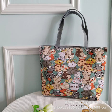 Korean Style Simple Cartoon Canvas Bag for Women, Cross-Border Large-Capacity Commuting Versatile Shoulder Tote Bag for Women
