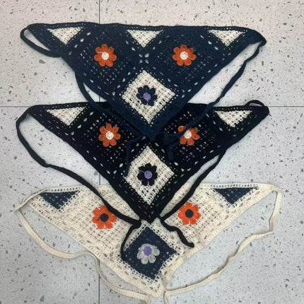Hot Girl Internet Celebrant Photo Flower French Style Triangle Scarf Headscarf Women's Cute Knitted Hair Band Silk Scarf High-grade Headwear Summer