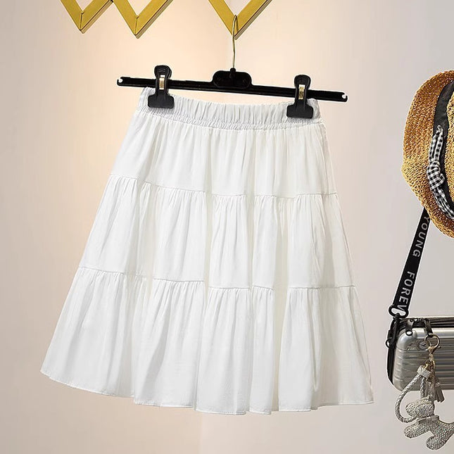 White cake skirt 2025 spring new plus size women's chubby girl high waist slimming anti-light A- shaped skirt