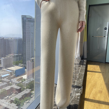 Autumn and Winter 2024 New Thickened Wool Pants Women's Knitted Wide Leg Pants Casual Loose High Waist Wool Straight Pants