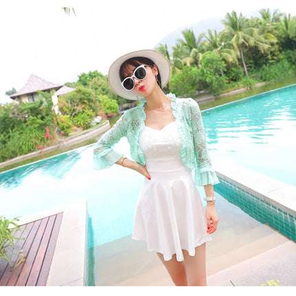 Matching Beach Dress Small Shawl Jacket Short Summer Trumpet Sleeve Thin Chiffon Stitching Lace Fairy Small Cardigan