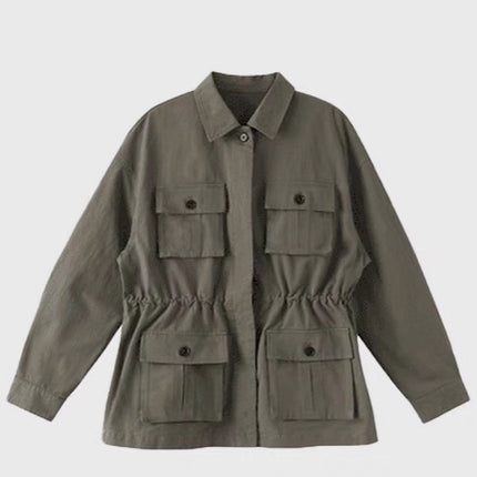 Loose Casual and Atmospheric Workwear Jacket for Women 2025 Autumn New Retro Chic Green Jacket Top for Women