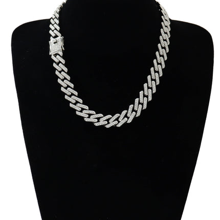 Cool trendy men's domineering motorcycle hip hop style Cuban chain necklace personality European and American full diamond alloy diamond chain necklace