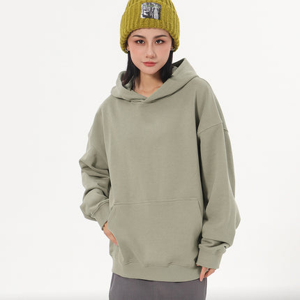 Spring and Autumn Heavy 380g Big terry Shoulder Hooded Sweater Women's American Fashion Brand Loose Solid Color All-match Couple Hoodie
