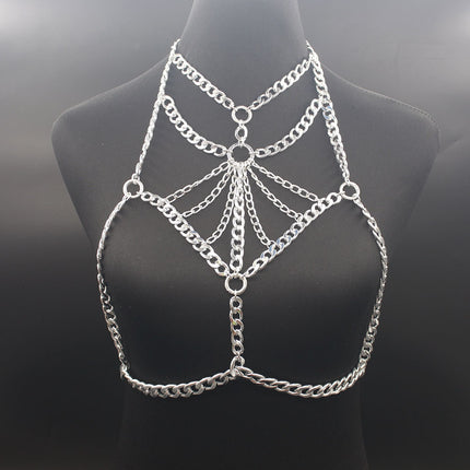 European and American Cross-border Jewelry Women's Punk Style Metal Aluminum Chain Chest Chain Personalized Dance Performance Clothing Accessories Body