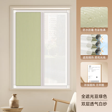 Day and Night Honeycomb Curtains for Bedrooms, Punch-Free Honeycomb Sunshades, Push-Pull Blackout Invisible Folding Embedded Blinds