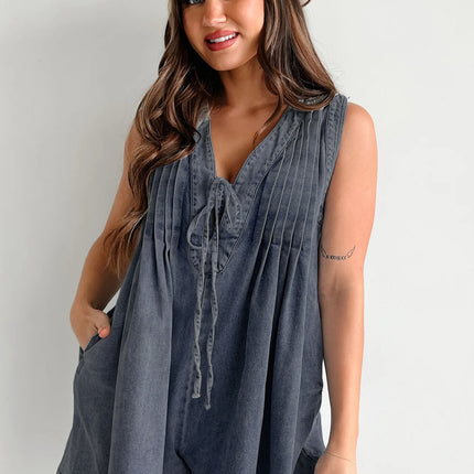 2025 European and American Cross-Border Summer New Products: Street Fashion Sleeveless Short-Sleeve Denim Jumpsuit 9025