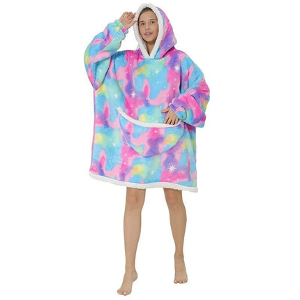 Parent-Child Composite Cold-Proof Clothing Lazy Tv Blanket Thickened Home Wear Outdoor Mid-Length Pajamas Flannel Robe