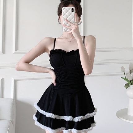 Girls' 2025 New Summer Hot Spring Swimsuit Women's Slimming Look One-Piece Conservative Flesh-Covering Skirt-Style Waist