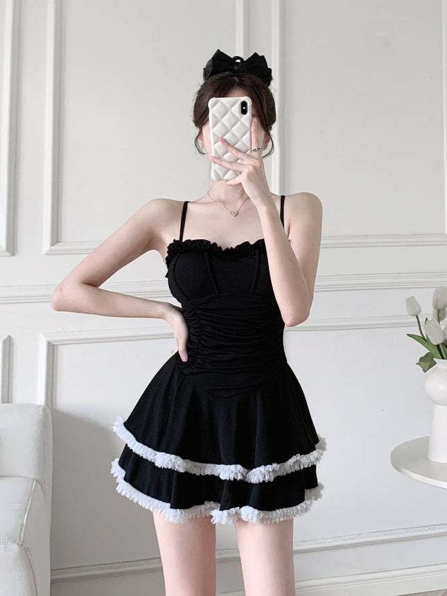 Girls' 2025 New Summer Hot Spring Swimsuit Women's Slimming Look One-Piece Conservative Flesh-Covering Skirt-Style Waist
