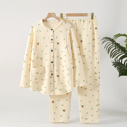 Autumn and winter air layer quilted stand collar confinement clothing women's prenatal nursing pajamas postpartum nursing home clothing