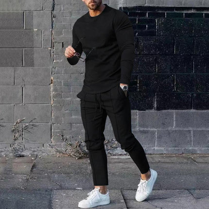 European goods foreign trade men's suit spring and autumn two-piece crew neck long sleeve t-shirt trousers suit men's autumn casual wear