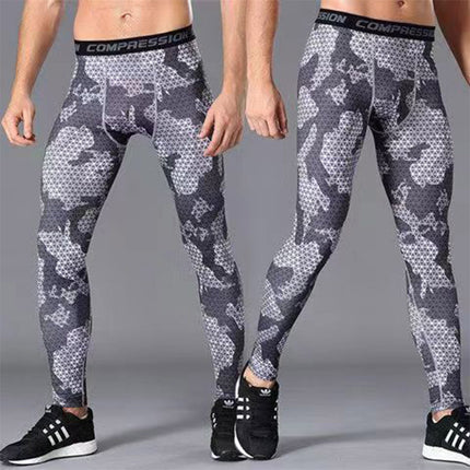 Sports Fitness trousers men's tight quick-drying leggings spring and autumn sports training basketball compression pants new printed pants