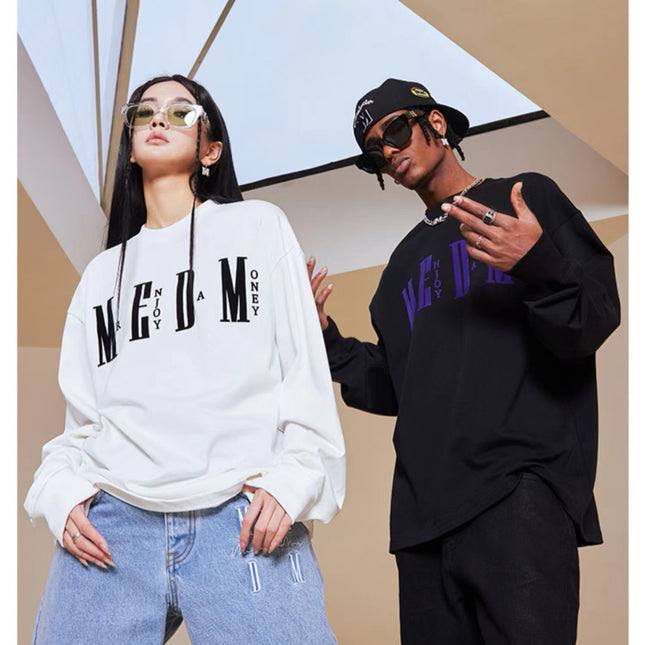 MED fashion brand long-sleeved T-shirt men's and women's loose fashion T-shirt basic simple printed cotton couple's autumn top