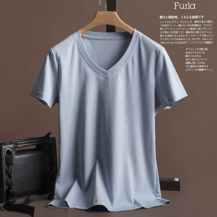 Pure 80-Count Double-Sided Mercerized Cotton Short-Sleeved T-Shirt Women's Cotton Loose 2023 Age-Reducing Short Black Technology White T-Shirt Trendy