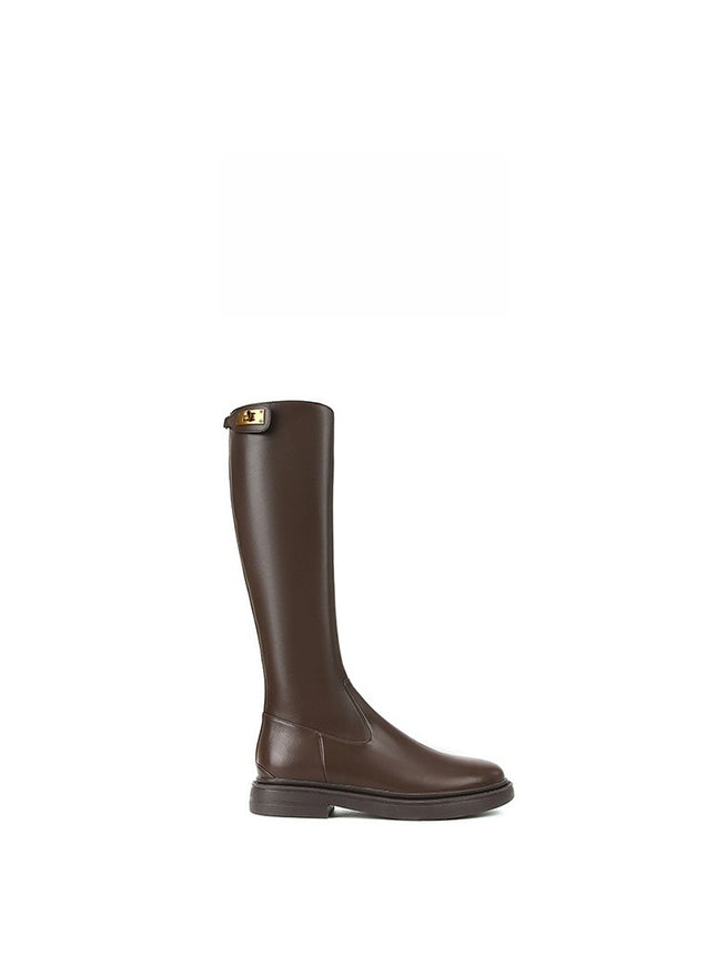 [Clearout] Be Careful~ Slim Metal Buckle Thick-Soled Small Gold Buckle Fleece-Lined High Boots for Women, Knight Boots, Winter Boots