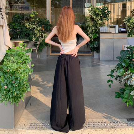 American-Style Relaxed and Lazy High-Waisted Drawstring Sports Wide-Leg Pants for Women, New Summer Style, Loose and Slimming with a Draping Effect, Casual Pants for Women