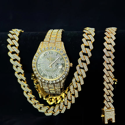 Tiktok Hot-Selling Fashion Casual Men's Watch Full Diamond Watch Men's Factory Price Direct Sale Complete Colors