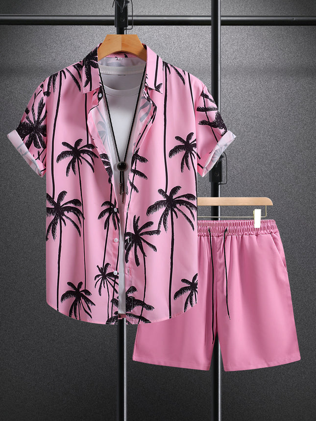 Men's Short-sleeved Shirt Lake Blue Black Powder Striped Printing Foreign Trade Men's Summer Casual 2025 New Cross-border Special