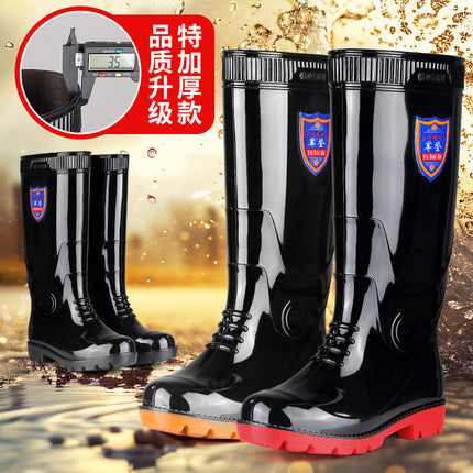 Kitchen High-Top Thickened Chef Rubber Shoes Non-Slip Rain Boots Waterproof Oil-Proof Kitchen Shoes with Cow Tendon Sole Men's Long Water Shoes