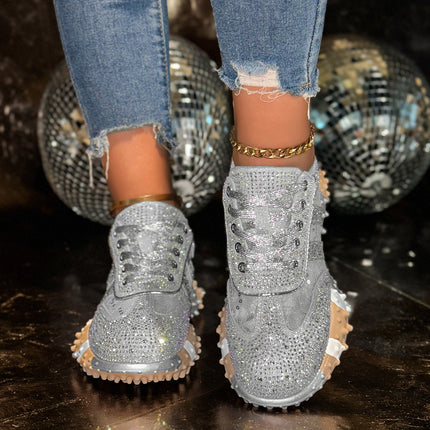 Dad Shoes for Women 2025 European Hot Style Shoes New Summer Breathable Flats Thick Sole Casual Sports Rhinestone Mesh Shoes