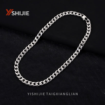 European and American Versatile Basic Cuban Chain Titanium Steel Necklace German Titanium Stainless Steel Jewelry Trendy Cool Unisex Versatile Chain