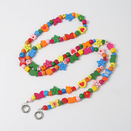 Wooden Bead Crossbody Chain DIY Phone Case Chain Crossbody Beaded Heart Plum Blossom Butterfly Smiley Face DIY Creative
