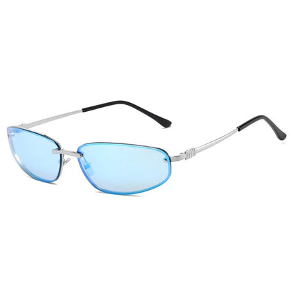 European and American Fashion Metal Frame Water silver Sunglasses Women's Distinctive Street Shoot Concave Style Hot Girl Face Shown Small Retro Sunglasses