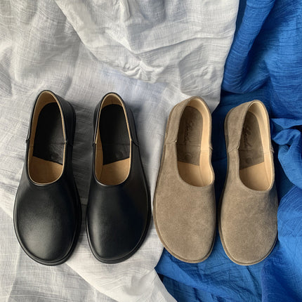 Row-style Cowhide Slip-on Muller Shoes Fur Loafers Women's 2025 Spring New Genuine Leather Flat Single-layer Shoes