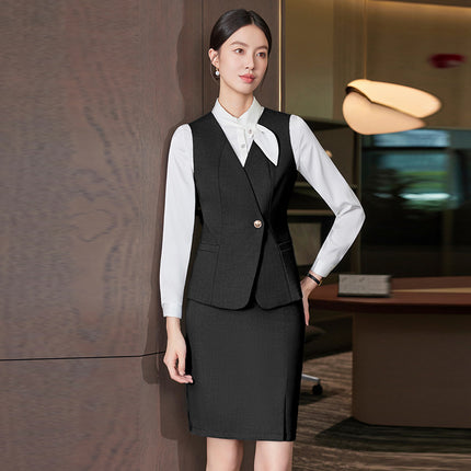 High-End Professional Suit Women's Long-Sleeved New Vest Skirt Bank Manager Business Formal Wear Hotel Front Desk Work Clothes