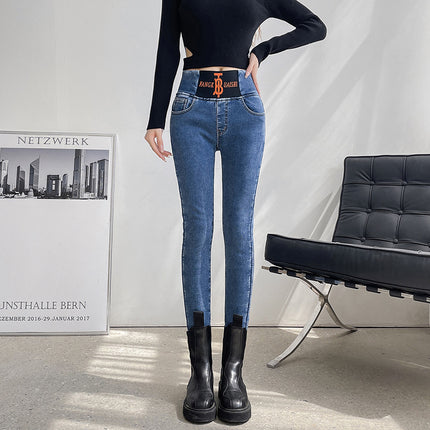 High-Waisted Women's Pencil Jeans, New Slim-Fit Skinny Pants, Stretchy, Slimming, Fleece-Lined, Thickened, Trendy Women's Pencil Pants