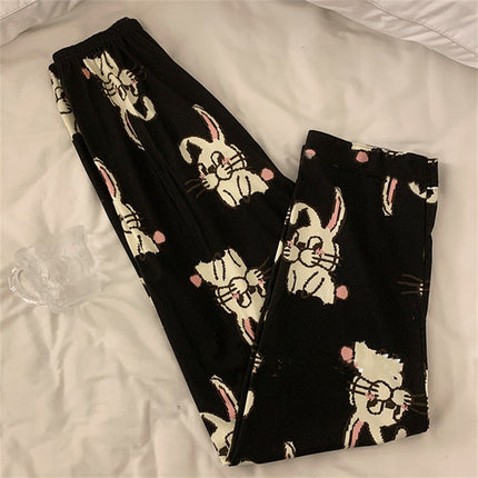 Fat MM300 Jin Wearing Pajama Pants Women's Spring, Autumn and Winter Pants Cartoon Internet Red White Rabbit Black Home Walking Pants