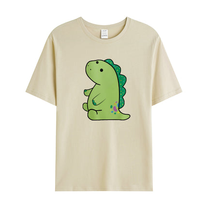Cross-Border Summer New Product Cartoon Dinosaur Pattern Men's Cotton Loose Combed Cotton Pullover Round Neck Short Sleeves