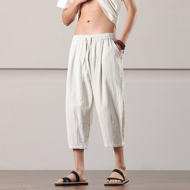 Summer Men's Thin Casual Pants, Loose and Breathable Casual Cropped Pants, Fashionable Sports Versatile Trendy Relaxed Large Size