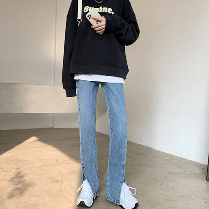 Front Slit Large Size Jeans Women's Trumpet Spring Slit Dipping Wide Leg Split Small Slit Pants