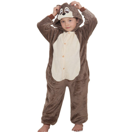 Autumn and Winter Flannel Children's Parent-Child Cartoon One-Piece Pajamas, Tigger Thickened Fabric Toilet Version