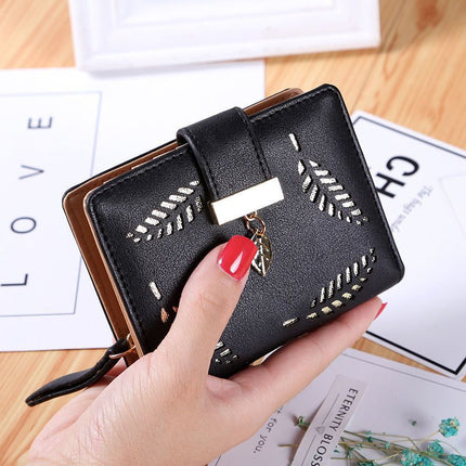 New Korean style short wallet women's zipper buckle hollow leaf small wallet wallet card holder factory wholesale