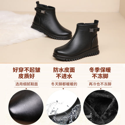 Mother Shoes Fleece-lined Middle-aged Winter Shoes Winter Cotton Shoes Autumn and Winter Non-slip Warm Middle-aged and Elderly Women's Shoes Leather Shoes Elderly Ankle Boots