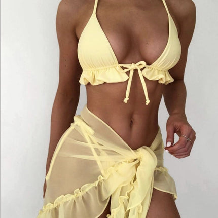 2025 European and American New Mesh Skirt Pleated Swimsuit Bikini Bikini Cross-Border Aliexpress