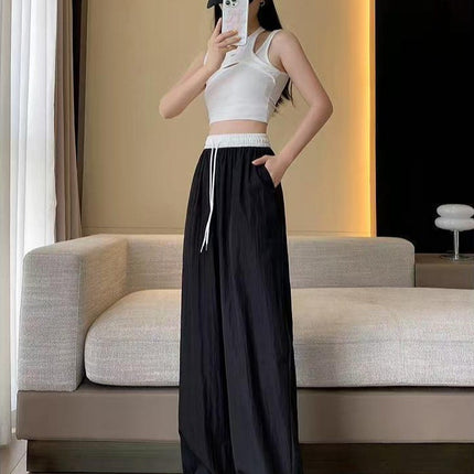 Summer New Casual Wide-Leg Pants for Women, High-Waisted, Loose, Lazy, Casual, Fashionable, Sporty, Straight-Leg Floor-Length Trousers