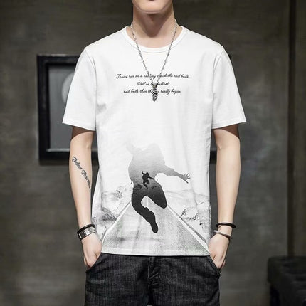 Short-Sleeved Men's Thin Simple 2024 T-Shirt New Loose Round Neck Summer Ins Trendy Hong Kong Style Student Male Street Stall Wholesale