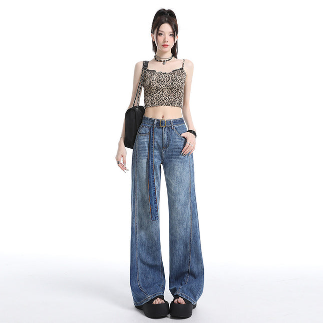 Vintage High-Waisted Distressed Flared Jeans for Women, Loose Fit, Slimming, Versatile, Floor-Length Bell-Bottom Pants