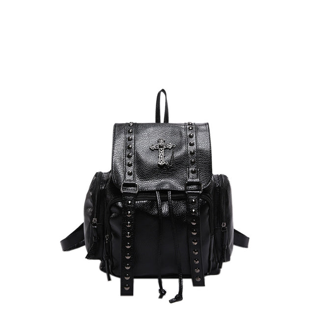 Large Capacity Backpack for Women 2026 New Style Cross-Studded Casual Unique Niche Student Backpack
