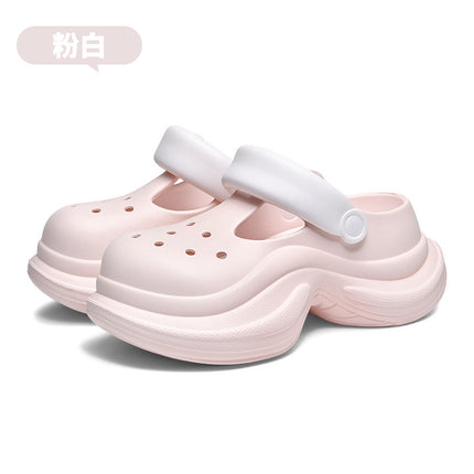 Small waisted hole shoes women wear thick bottom increased sweet casual non-slip 2025 new sandals and slippers wholesale