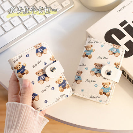 Cute Cartoon Card Bag Women's Buckle Large Capacity Multi-Card Slot Ultra-thin Small Men's Card Clamp Bag Driver's License Card Cover